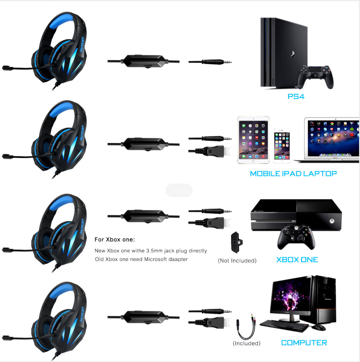 Headset Gaming Headset With Luminous Wired Gaming Headset - buybestdealz.com