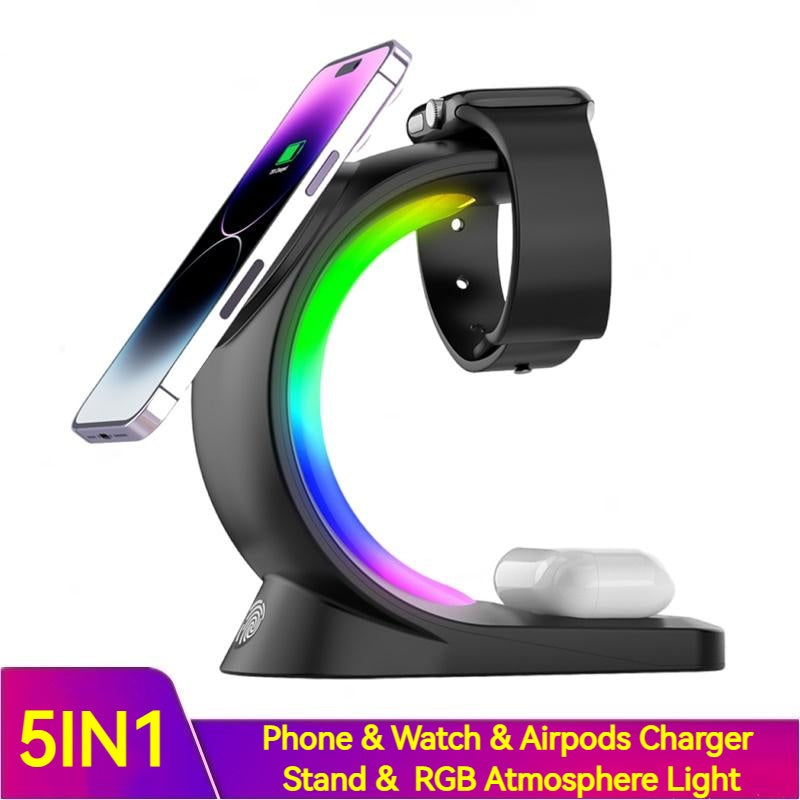 4 In 1 Magnetic Wireless Charger Fast Charging For Smart Phone Atmosphere Light Charging Station For Airpods Pro I-phone Watch - buybestdealz.com