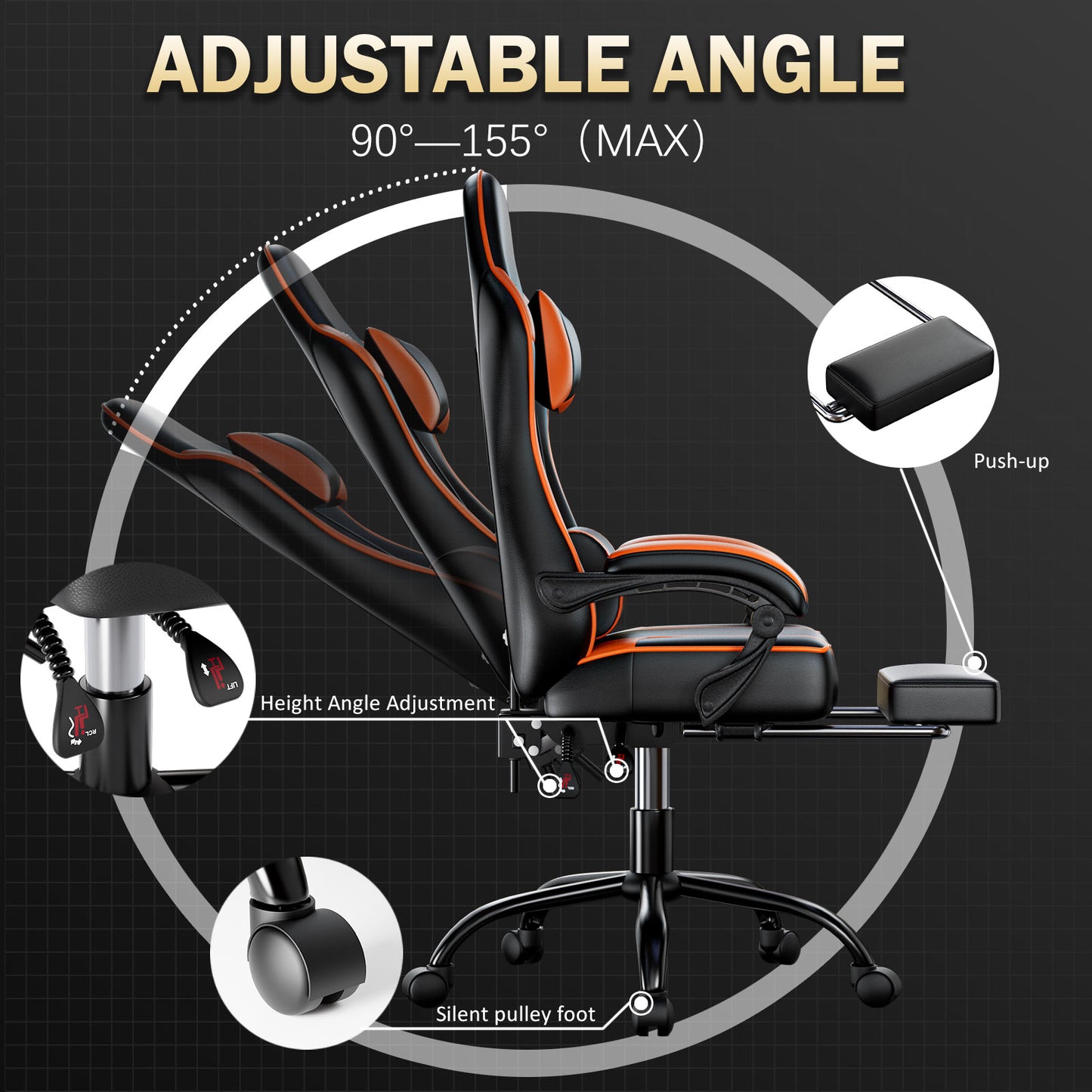 Gaming chair with recliner. Gaming chair with recliner and footrest

