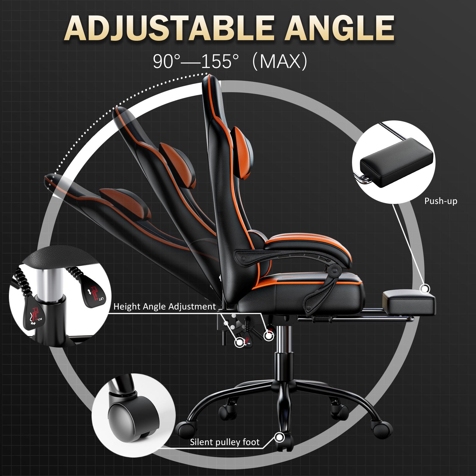 Gaming chair with recliner. Gaming chair with recliner and footrest

