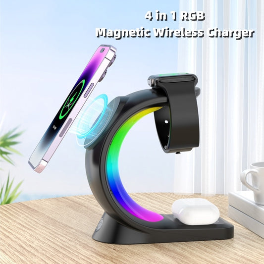 4 In 1 Magnetic Wireless Charger Fast Charging For Smart Phone Atmosphere Light Charging Station For Airpods Pro I-phone Watch - buybestdealz.com