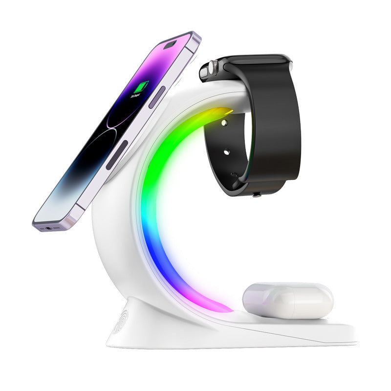 4 In 1 Magnetic Wireless Charger Fast Charging For Smart Phone Atmosphere Light Charging Station For Airpods Pro I-phone Watch - buybestdealz.com