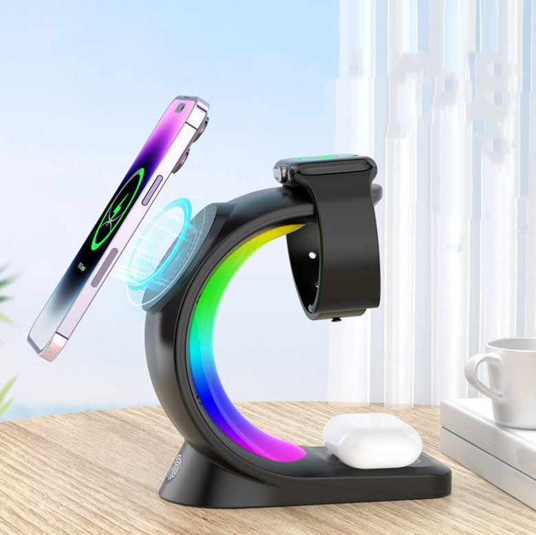 4 In 1 Magnetic Wireless Charger Fast Charging For Smart Phone Atmosphere Light Charging Station For Airpods Pro I-phone Watch - buybestdealz.com