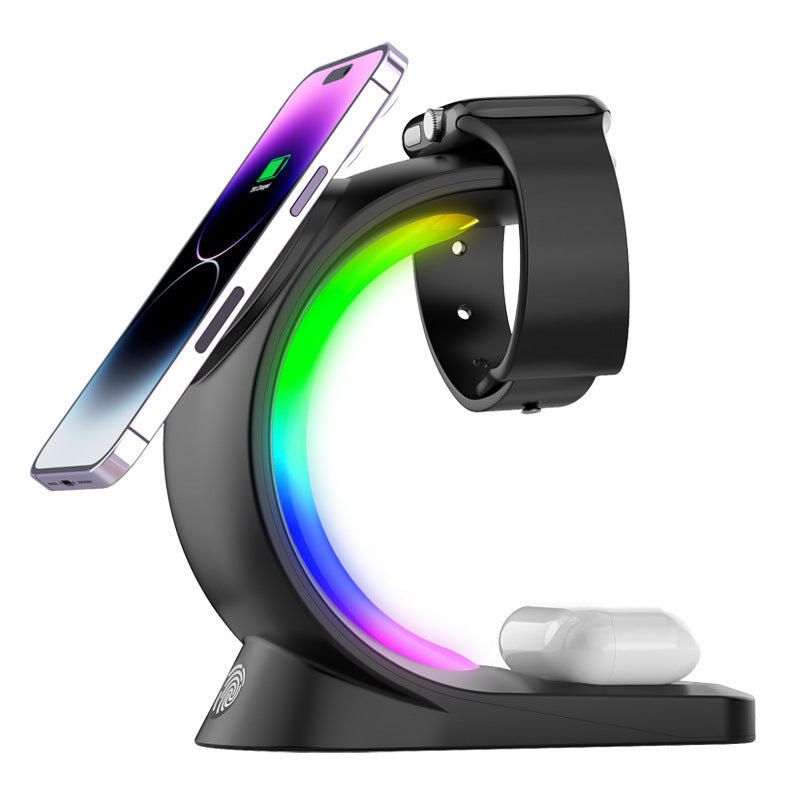 4 In 1 Magnetic Wireless Charger Fast Charging For Smart Phone Atmosphere Light Charging Station For Airpods Pro I-phone Watch - buybestdealz.com